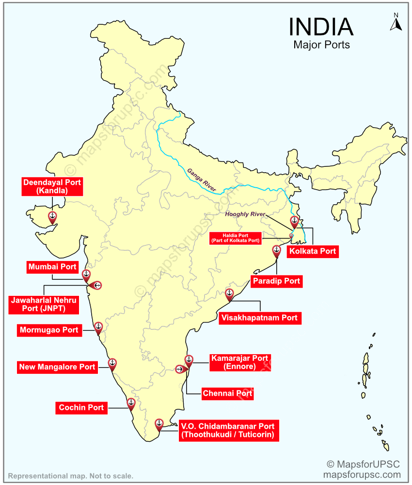 Major Ports in India Map