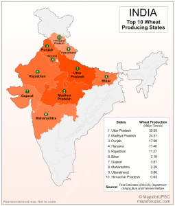 Top 10 Wheat Producing States in India Map