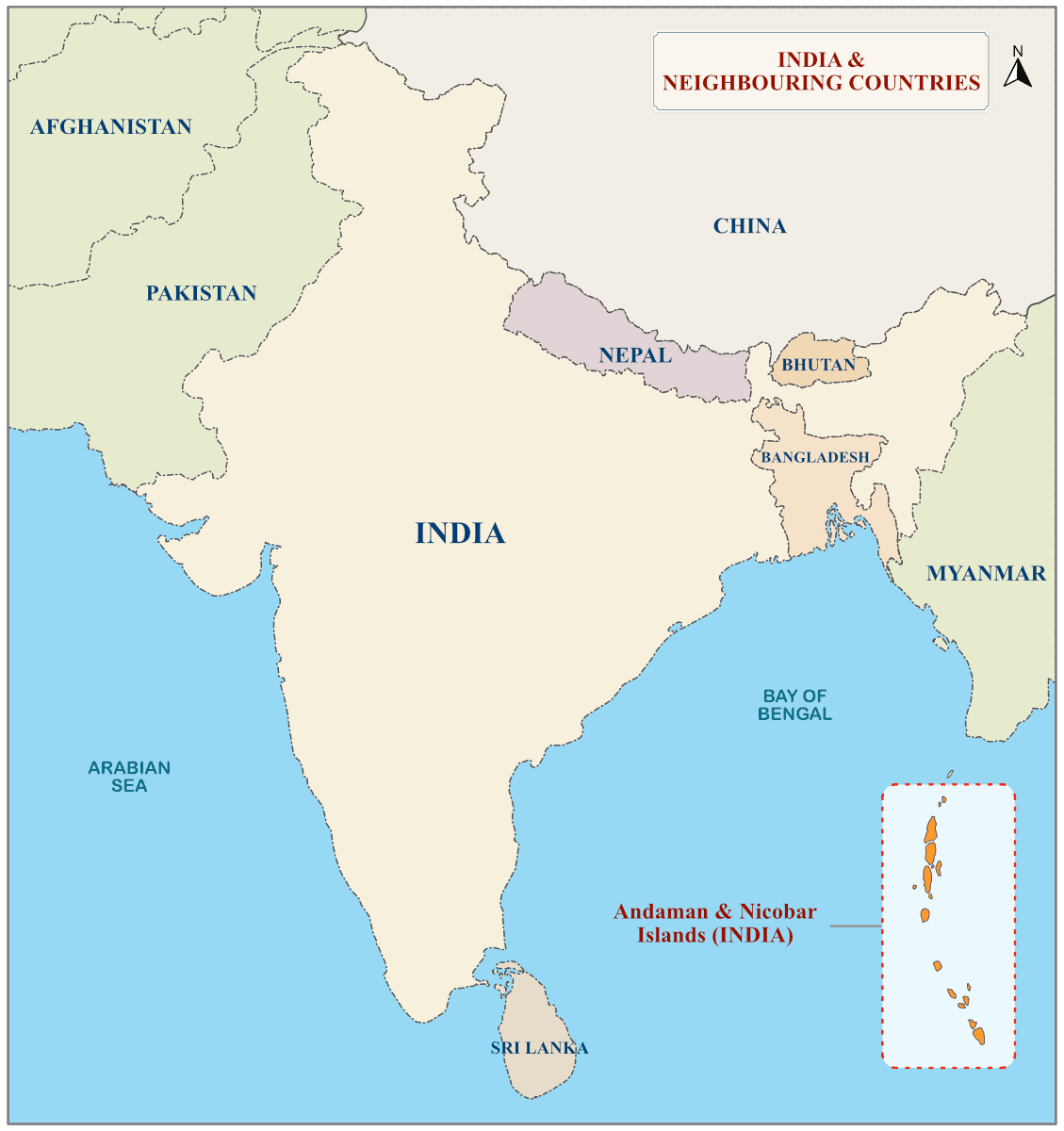 Andaman and Nicobar Islands' Location on India and Neighbouring countries map