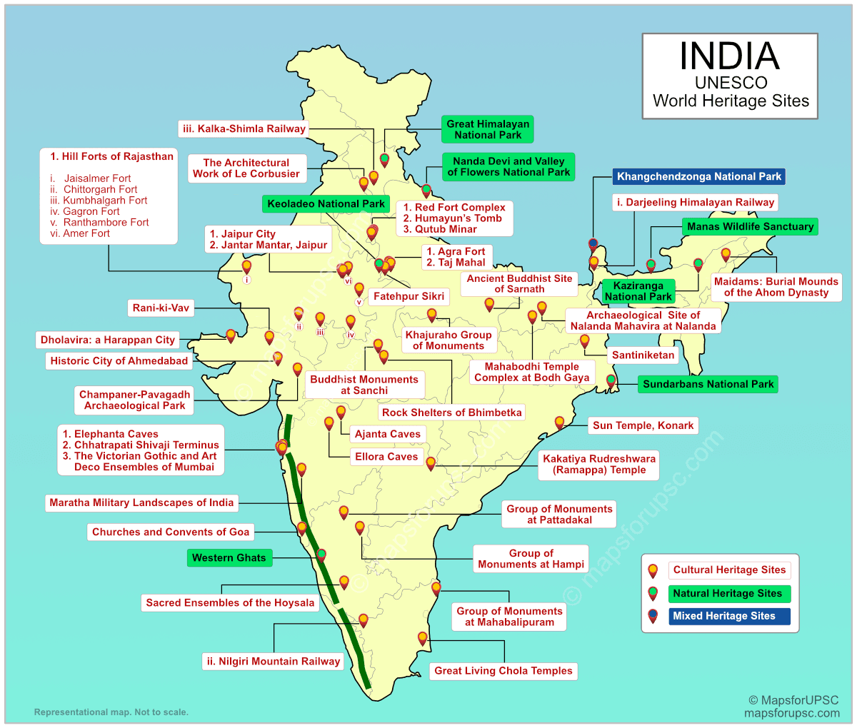 45 UNESCO World Heritage Sites in India Map